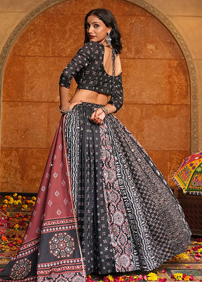 Black Blended Silk Dupatta Lehenga Set