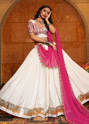 Cream Blended Silk Dupatta Lehenga Set