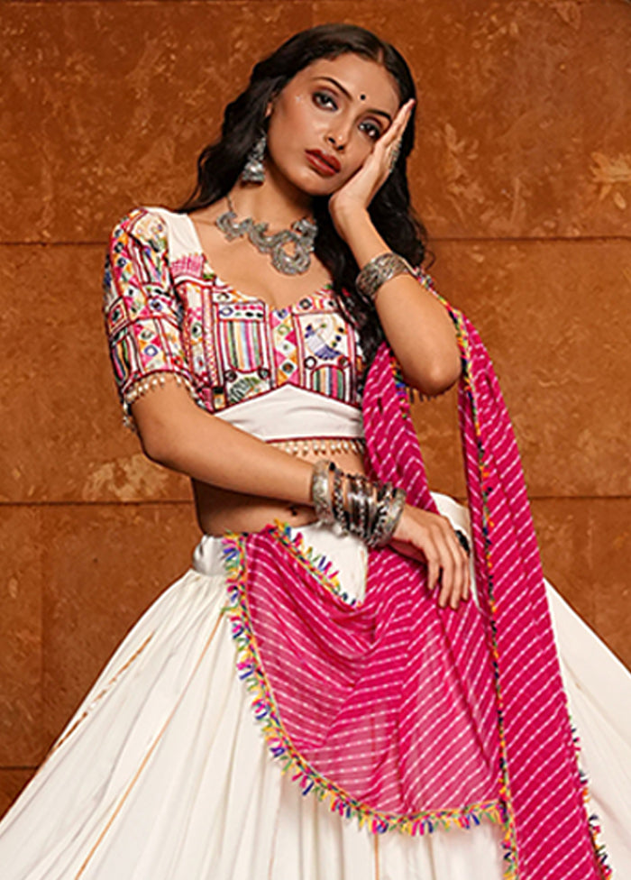 Cream Blended Silk Dupatta Lehenga Set