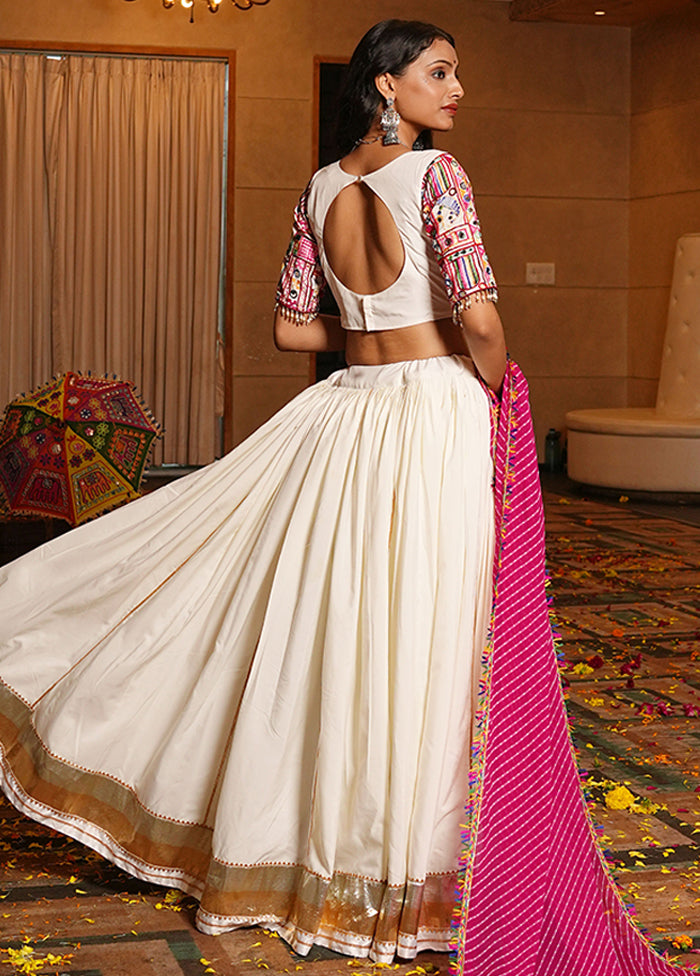 Cream Blended Silk Dupatta Lehenga Set