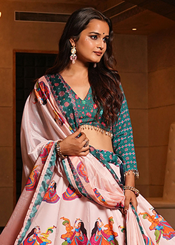 Pink Blended Silk Dupatta Lehenga Set