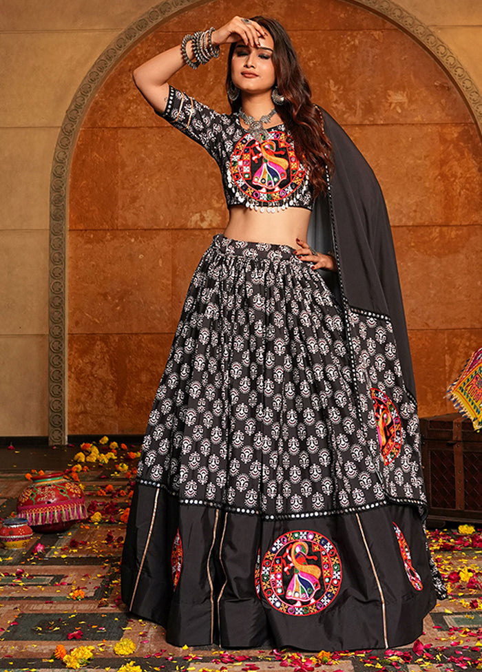 Black Blended Silk Dupatta Lehenga Set