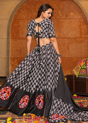 Black Blended Silk Dupatta Lehenga Set