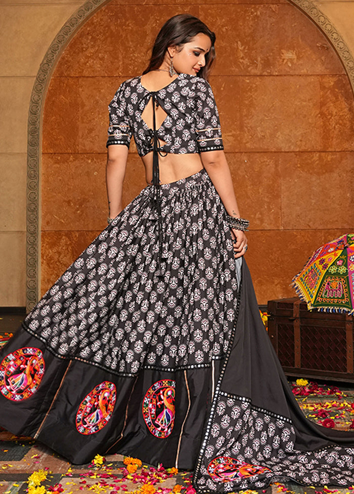 Black Blended Silk Dupatta Lehenga Set