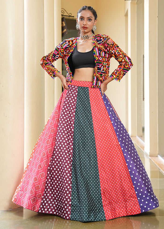Multicolor Blended Silk Lehenga Set