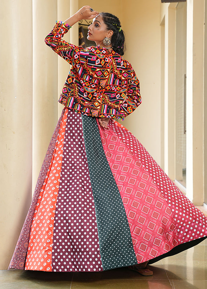 Multicolor Blended Silk Lehenga Set