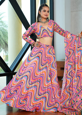 Multicolor Blended Silk Dupatta Lehenga Set