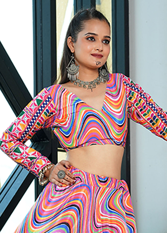 Multicolor Blended Silk Dupatta Lehenga Set