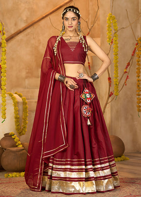 Maroon Blended Silk Dupatta Lehenga Set