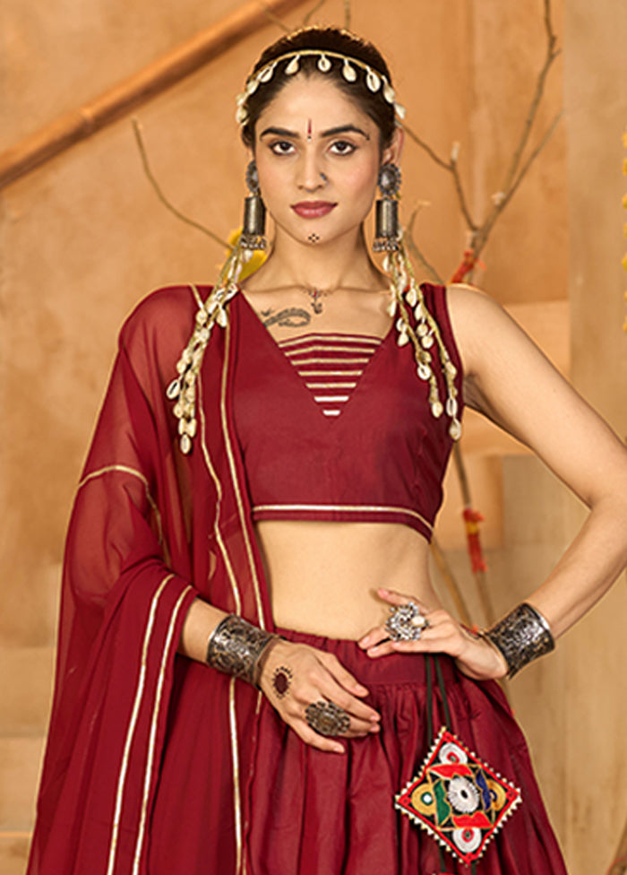 Maroon Blended Silk Dupatta Lehenga Set