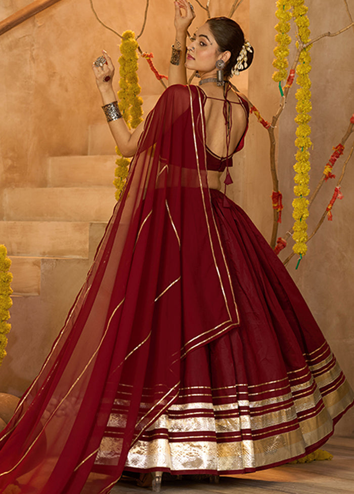 Maroon Blended Silk Dupatta Lehenga Set