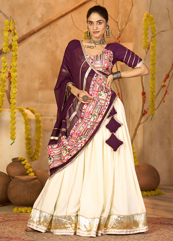 Cream Blended Silk Dupatta Lehenga Set
