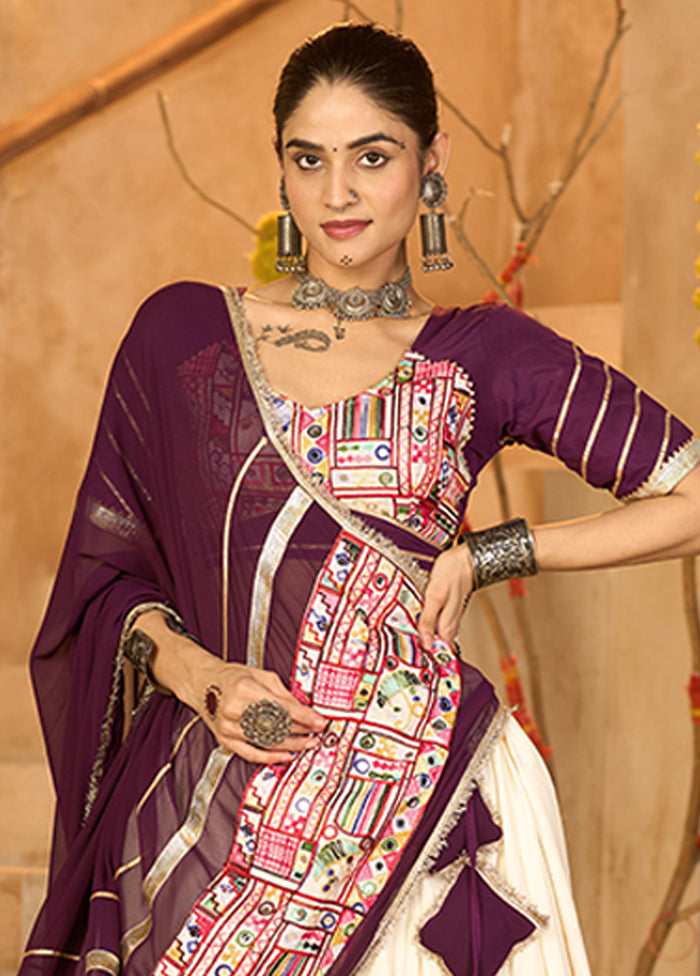 Cream Blended Silk Dupatta Lehenga Set