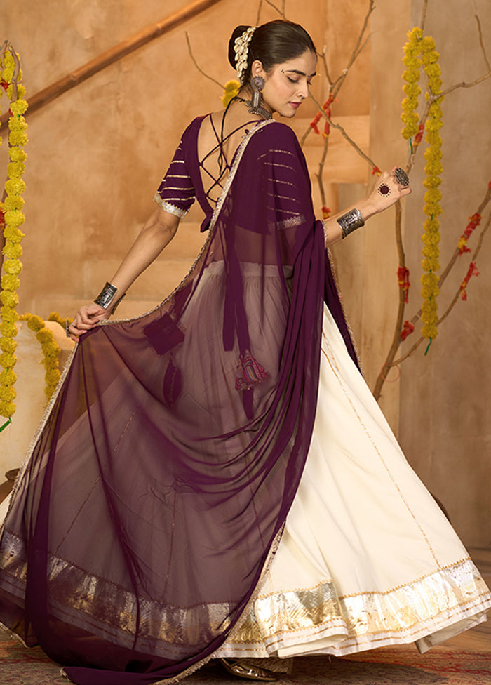 Cream Blended Silk Dupatta Lehenga Set