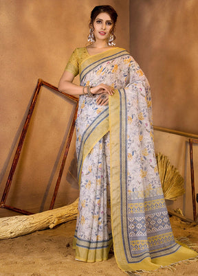 White Spun Silk Saree With Blouse Piece