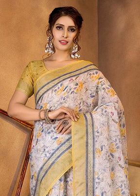 White Spun Silk Saree With Blouse Piece