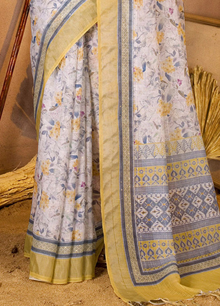 White Spun Silk Saree With Blouse Piece