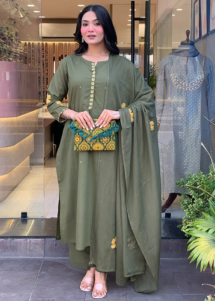 3 Pc Grey Cotton Suit Set