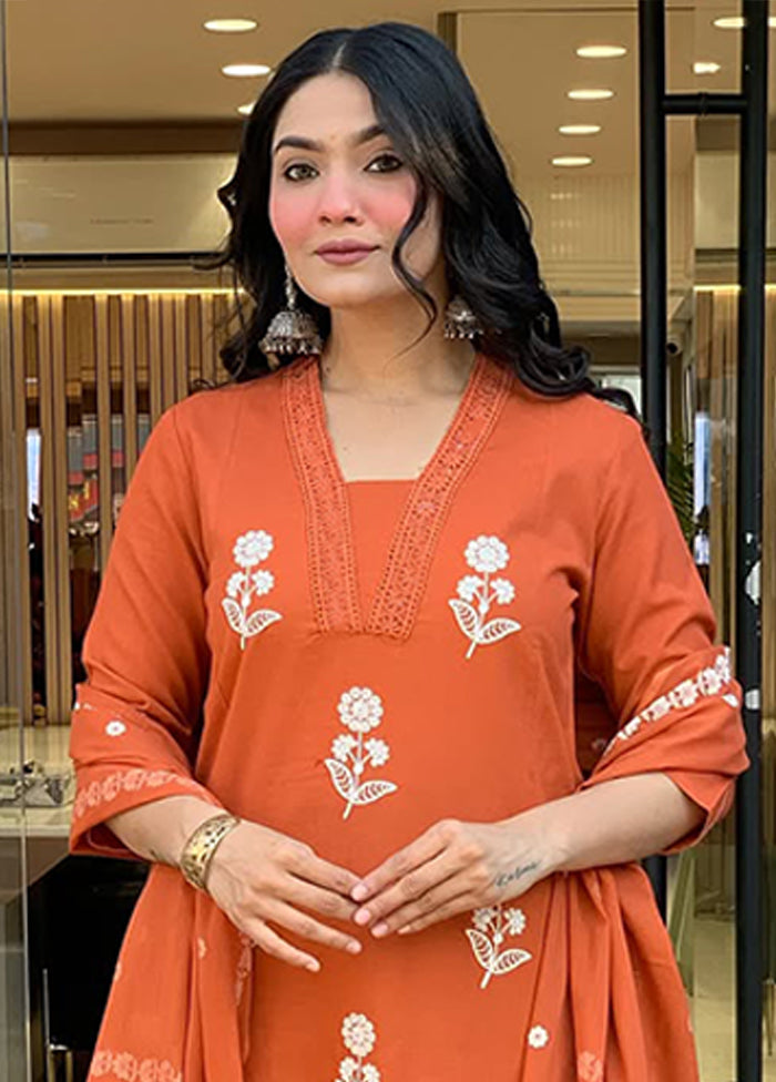 3 Pc Orange Cotton Suit Set