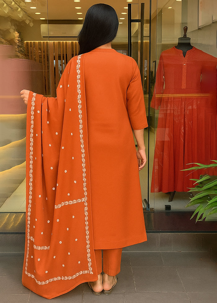 3 Pc Orange Cotton Suit Set