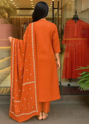 3 Pc Orange Cotton Suit Set