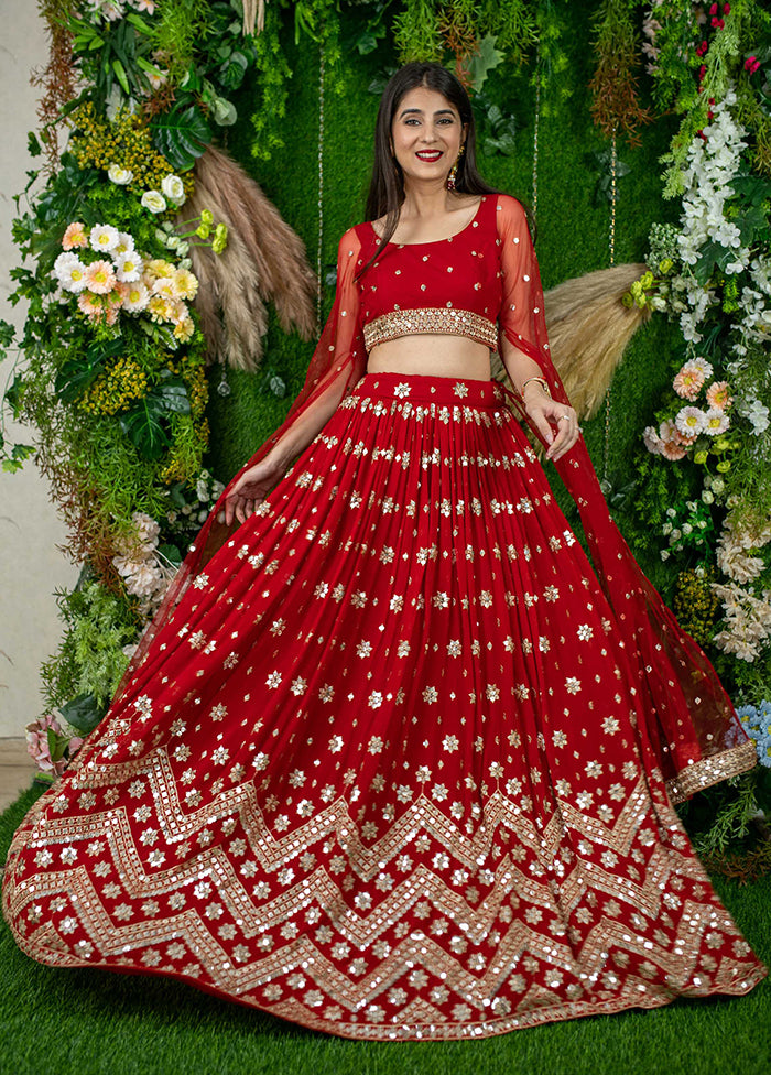 Red Georgette Dupatta Lehenga Set
