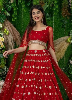 Red Georgette Dupatta Lehenga Set