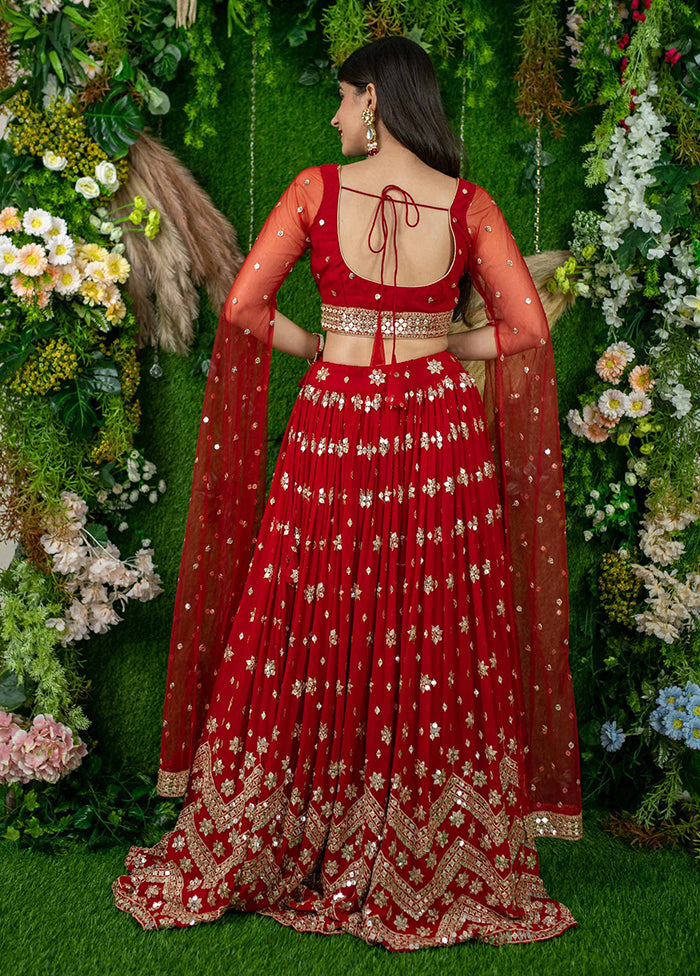Red Georgette Dupatta Lehenga Set