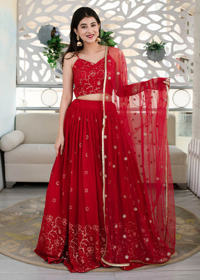 Red Georgette Dupatta Lehenga Set