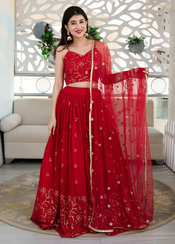 Red Georgette Dupatta Lehenga Set