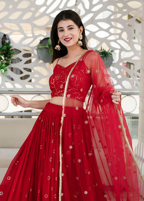 Red Georgette Dupatta Lehenga Set