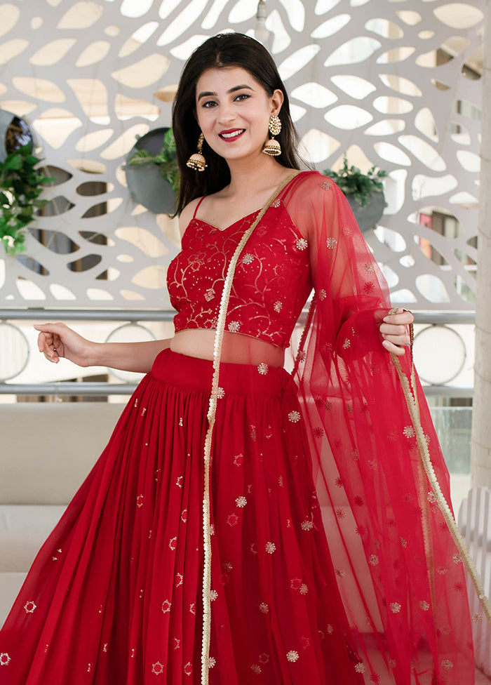 Red Georgette Dupatta Lehenga Set