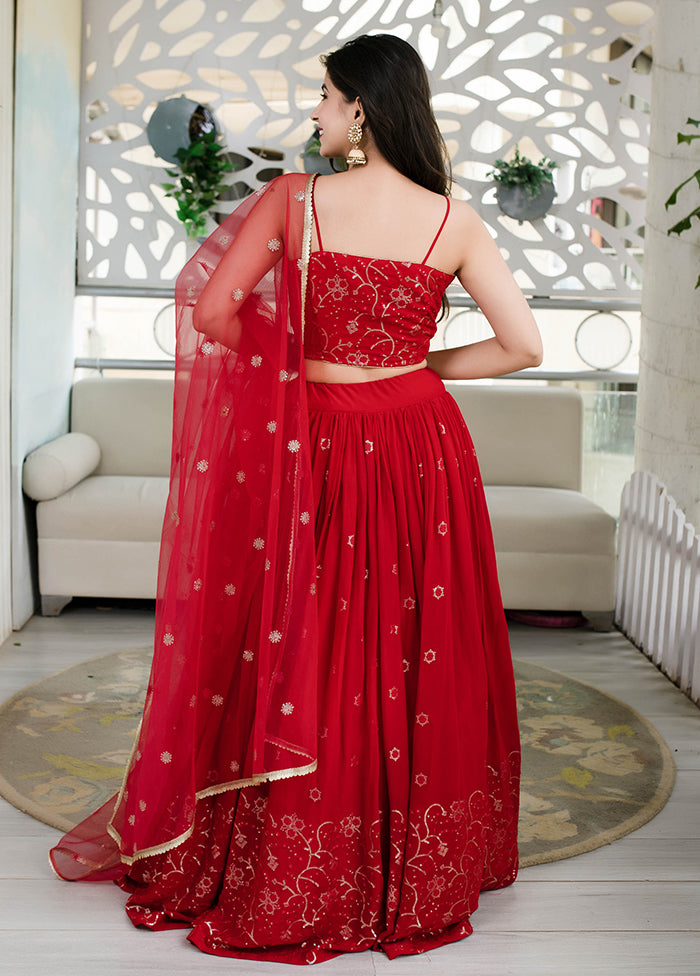 Red Georgette Dupatta Lehenga Set