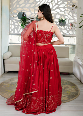 Red Georgette Dupatta Lehenga Set