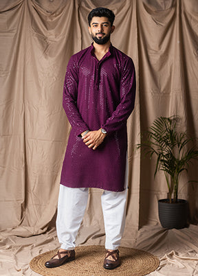 Wine Silk Kurta & Pajama Set