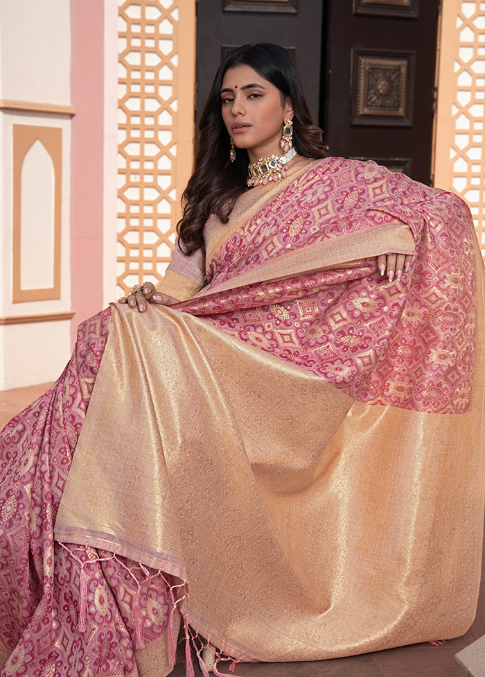Pink Spun Silk Saree With Blouse Piece
