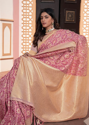 Pink Spun Silk Saree With Blouse Piece