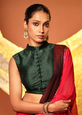 Bottle Green Collar Neck Designer Blouse Piece