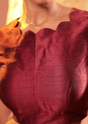 Maroon Boat Neck Designer Blouse
