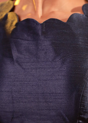 Navy Blue Boat Neck Designer Blouse