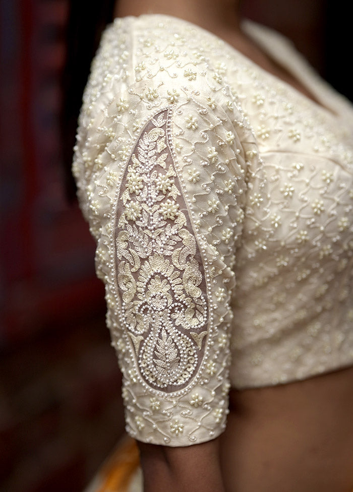 Cream Organza Designer Blouse - Indian Silk House Agencies