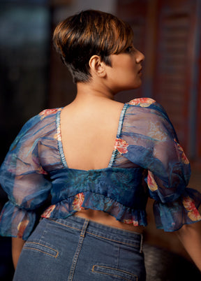 Teal Green Organza Designer Blouse - Indian Silk House Agencies