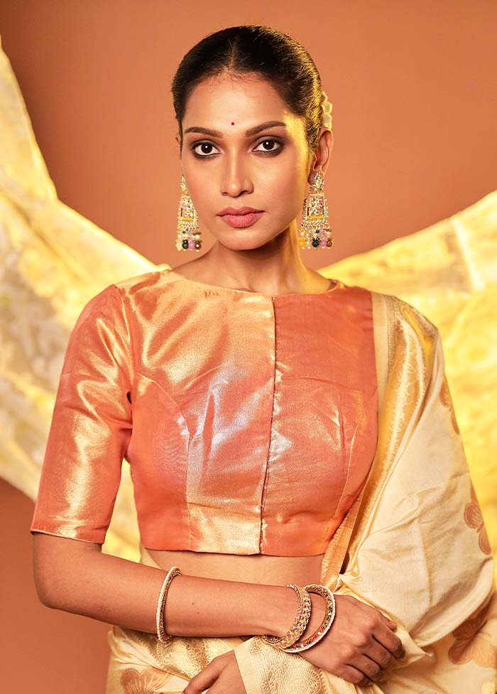 Peach Boat Neck Designer Blouse Piece