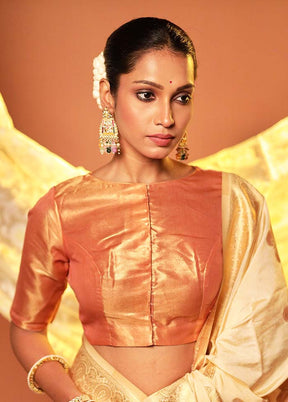 Peach Boat Neck Designer Blouse Piece