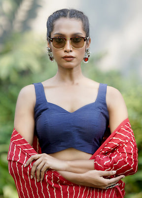 Navy Blue Dupion Silk Designer Blouse