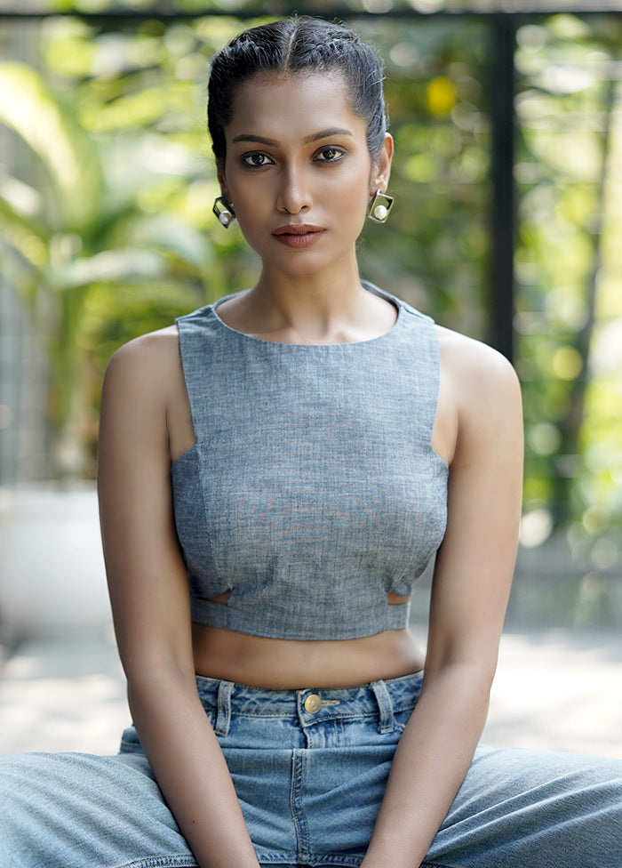 Grey Denim Designer Blouse