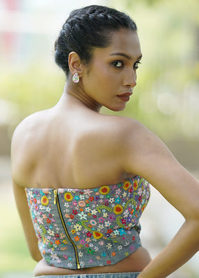 Grey Denim Designer Blouse