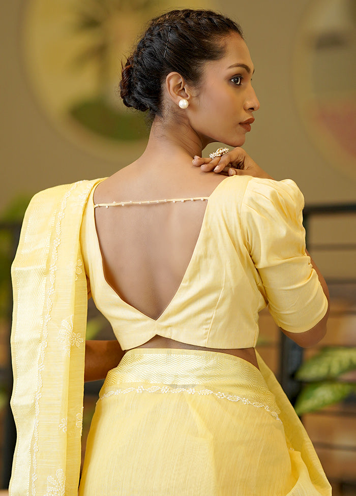 Yellow Cotton Silk Designer Blouse