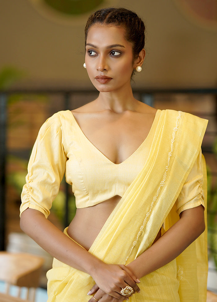 Yellow Cotton Silk Designer Blouse