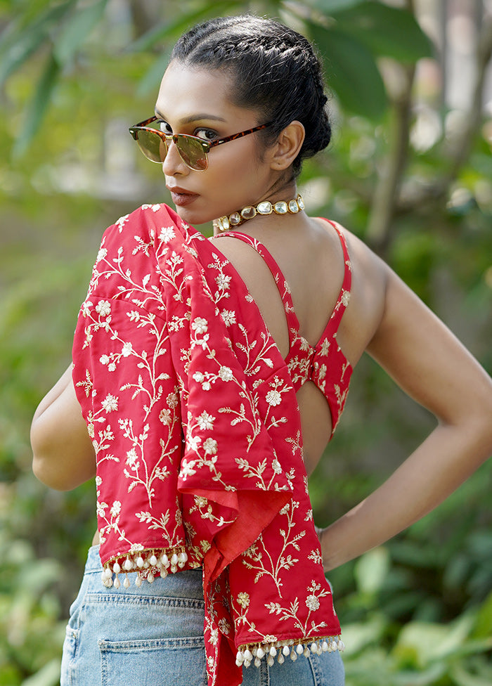 Red Embroidered Designer Blouse